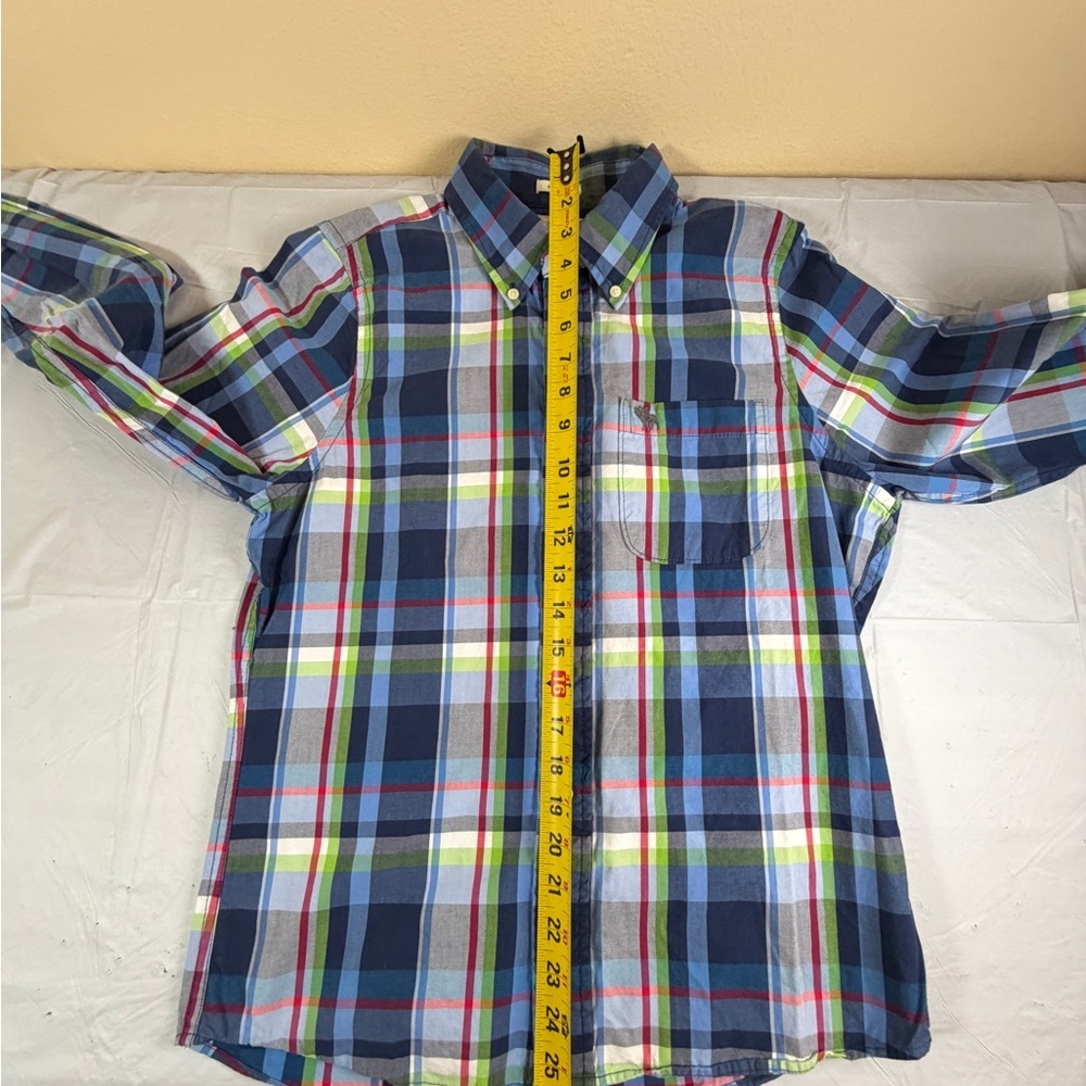 Abercrombie & Fitch Men's Muscle Blue and Green Plaid Shirt - Picture 4 of 9